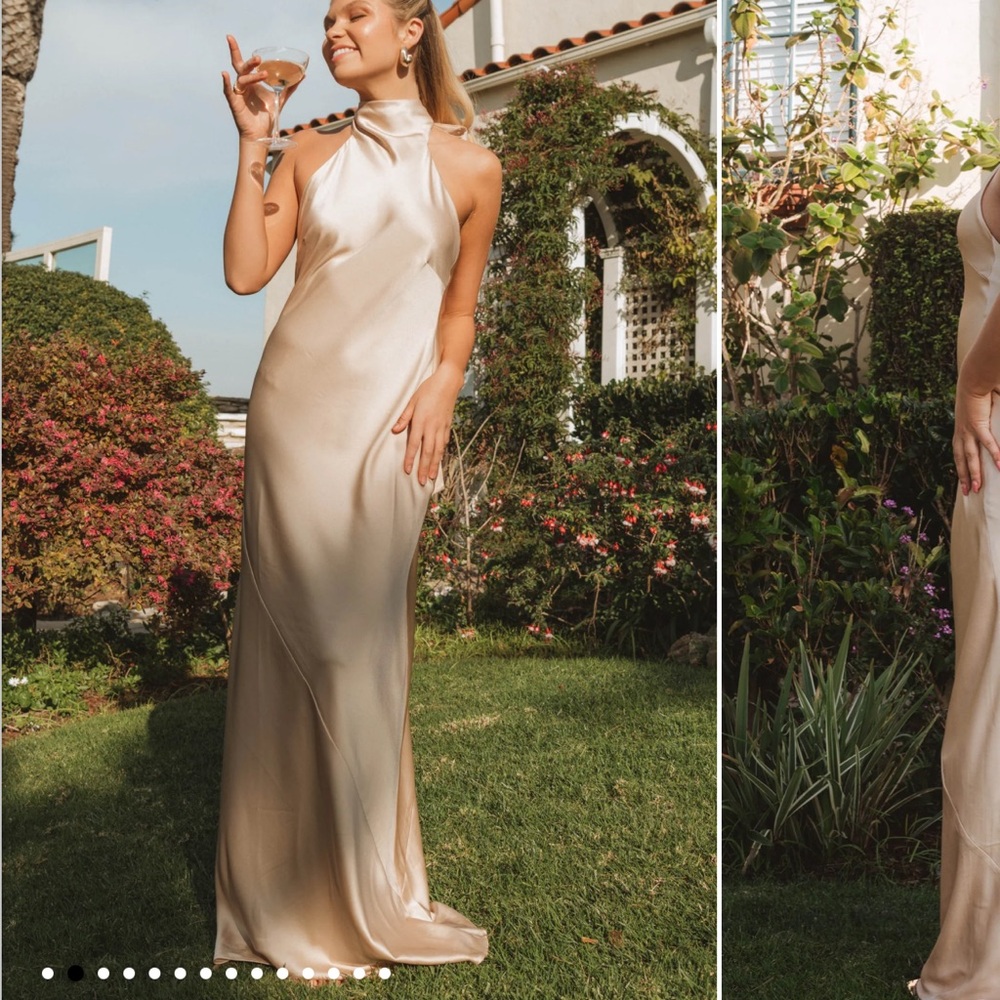 Show Me Your Mumu Lisa Maxi Dress- Champagne Luxe Satin